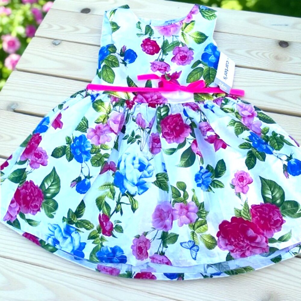Carter’s Bold Floral Party Dress - Pink & Blue Roses, NWT - 24 months